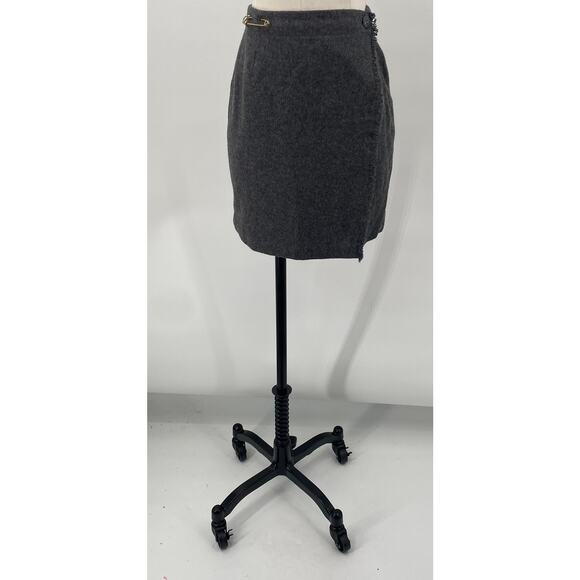 Vintage Y2k GAP Wool Wrap Skirt Fray Trim Safety Pin Detail Mini Gray Womens XS - Picture 2 of 7